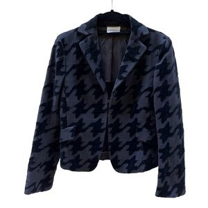 Akris Punto Black Houndstooth Modern Velvet Print Jacket Size 8